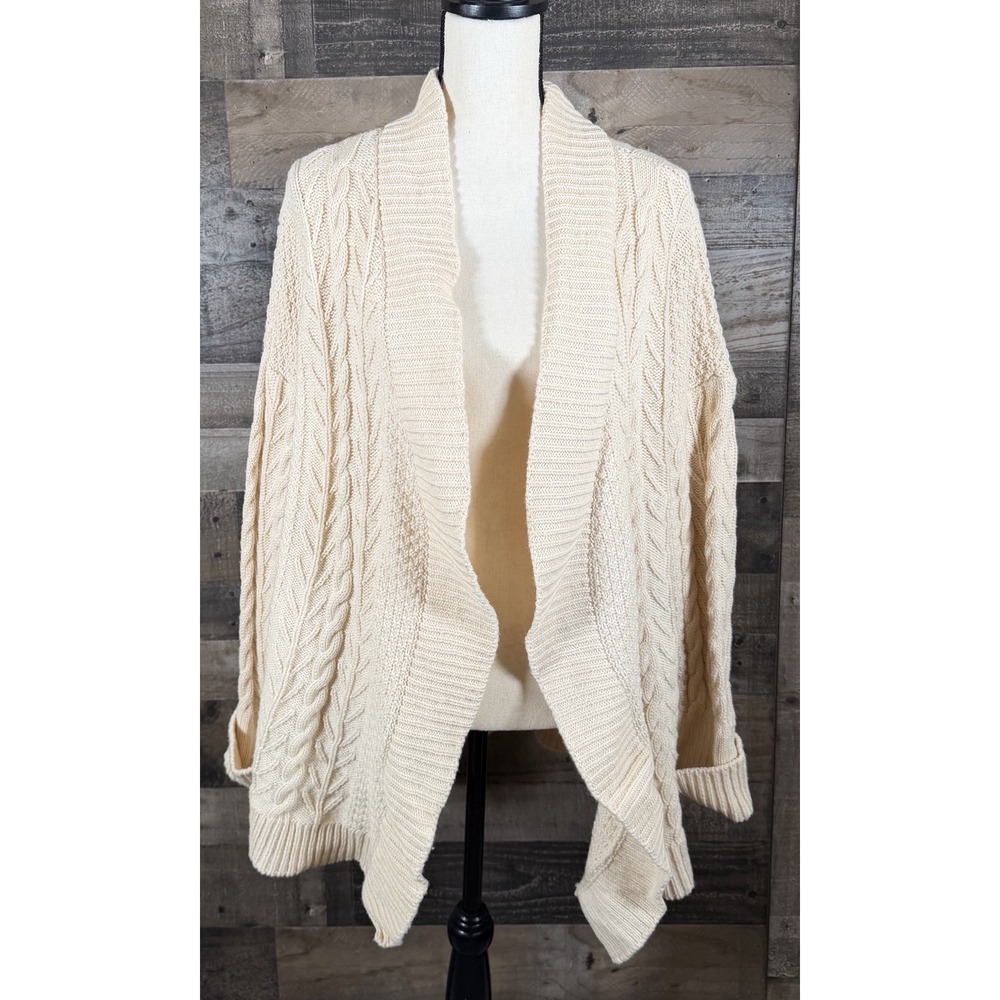 VTG Blarney Aran Originals Open Cardigan Cream Wool‎ Cable Knit Sweater XXL 2XL